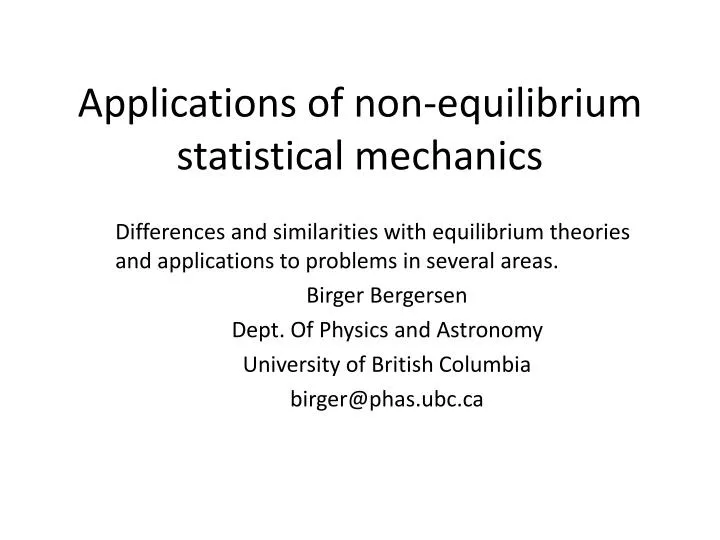 applications of non equilibrium statistical mechanics