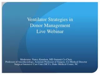 Ventilator Strategies in Donor Management Live Webinar