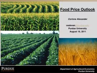 Food Price Outlook Corinne Alexander cealexan @purdue.edu Purdue University August 19, 2011