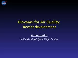 Giovanni for Air Quality: Recent development
