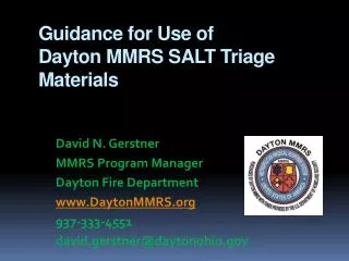 Guidance for Use of Dayton MMRS SALT Triage Materials