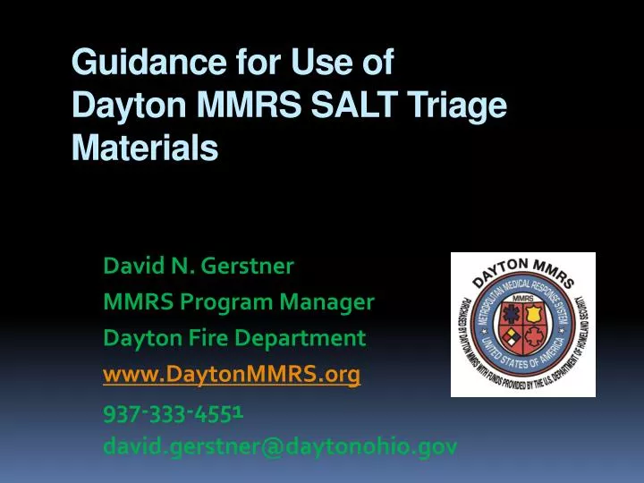 guidance for use of dayton mmrs salt triage materials