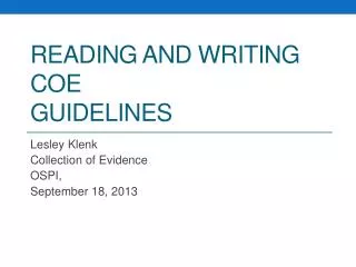 Reading and Writing COE Guidelines