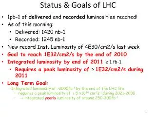 Status &amp; Goals of LHC