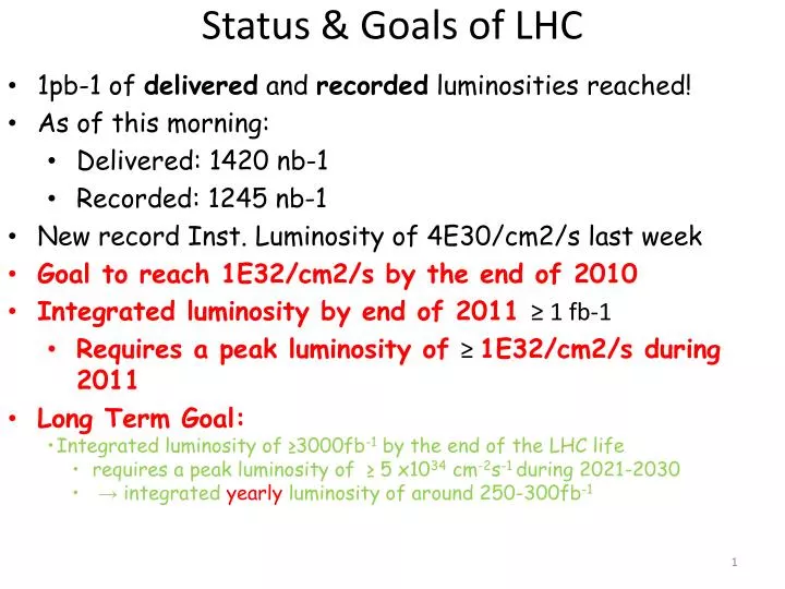 status goals of lhc