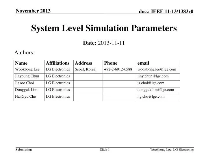 system level simulation parameters