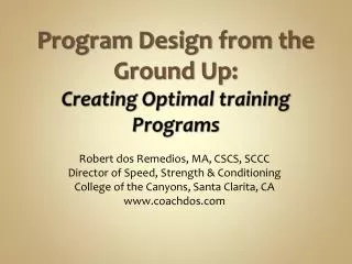 Program Design from the Ground Up: Creating Optimal training Programs