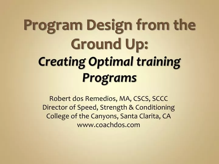 program design from the ground up creating optimal training programs