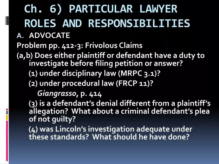 ch 6 particular lawyer roles and responsibilities