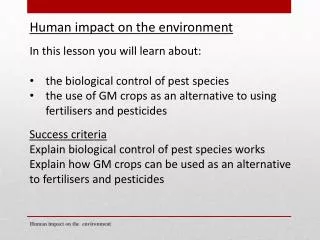 Human impact on the environment