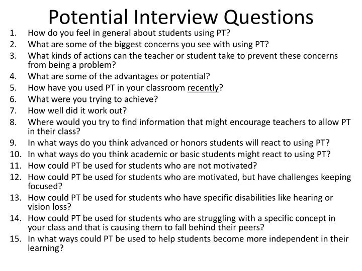 potential interview questions