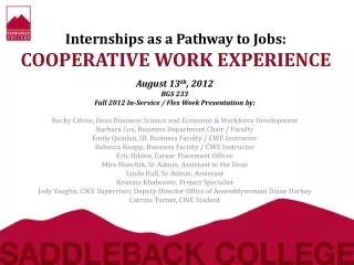 Internships as a Pathway to Jobs: COOPERATIVE WORK EXPERIENCE