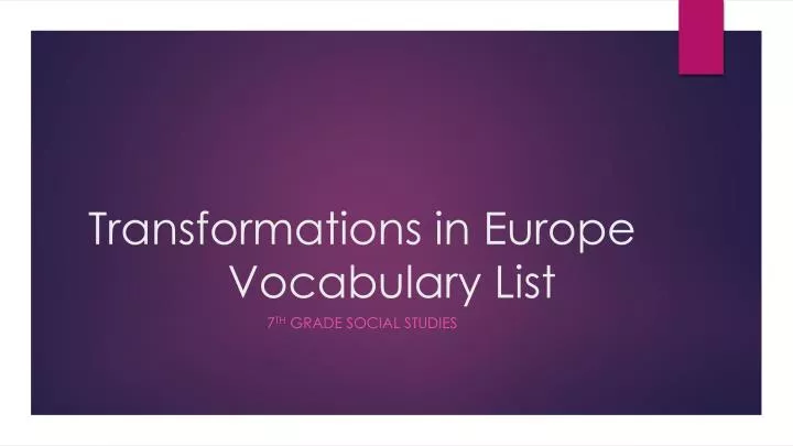 transformations in europe vocabulary list