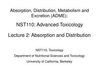 NST110: Advanced Toxicology