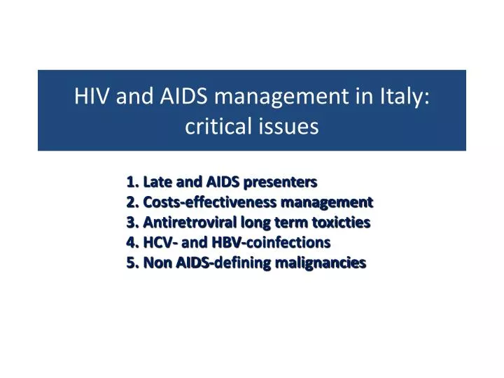 hiv and aids management in italy critical issues