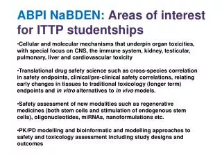 ABPI NaBDEN: Areas of interest for ITTP studentships