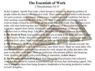 The Essentials of Work 2 Thessalonians 3:6- 15