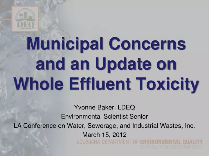 municipal concerns and an update on whole effluent toxicity
