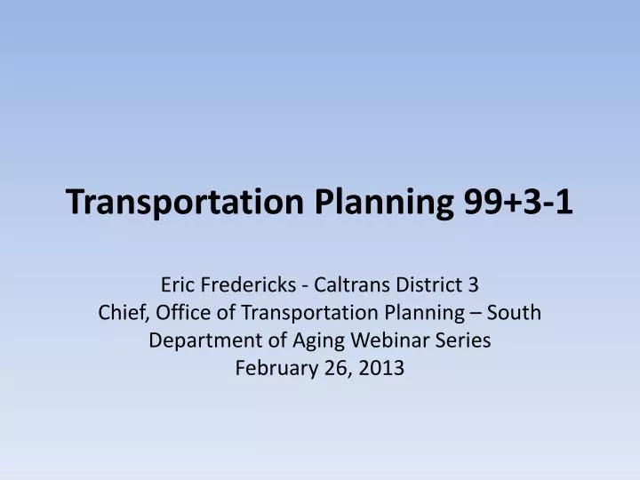 transportation planning 99 3 1