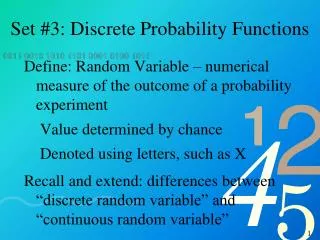 Set #3: Discrete Probability Functions