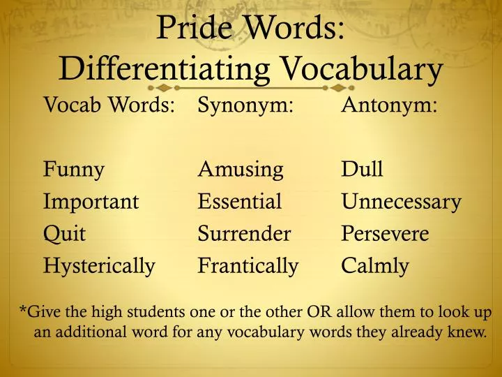 pride words differentiating vocabulary