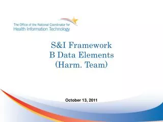 S&amp;I Framework B Data Elements (Harm. Team)