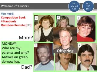 MONDAY: Who are my parents and why? Answer on green do-now log.