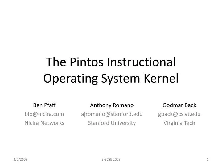 the pintos instructional operating system kernel