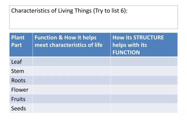 characteristics of living things try to list 6