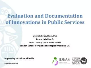 Evaluation and Documentation of Innovations in Public S ervices