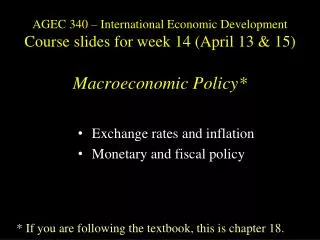 Exchange rates and inflation Monetary and fiscal policy