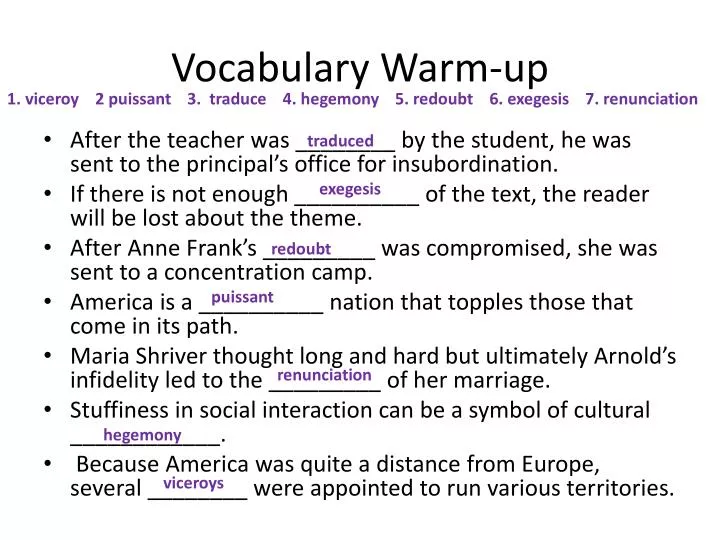 vocabulary warm up