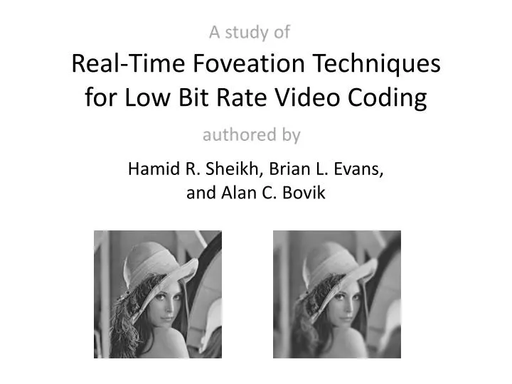 real time foveation techniques for low bit rate video coding