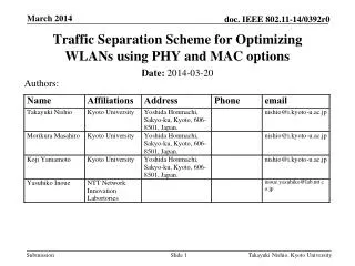Traffic Separation Scheme for Optimizing WLANs using PHY and MAC options