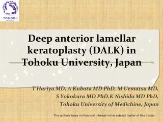 Deep anterior lamellar keratoplasty (DALK) in Tohoku University, Japan