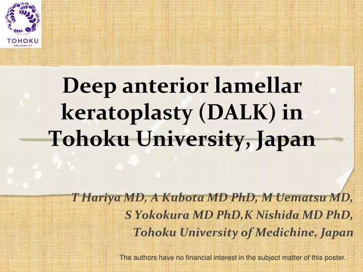 deep anterior lamellar keratoplasty dalk in tohoku university japan
