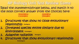 AP Biology Unit Test Review Game
