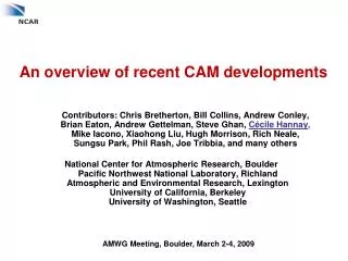 An overview of recent CAM developments