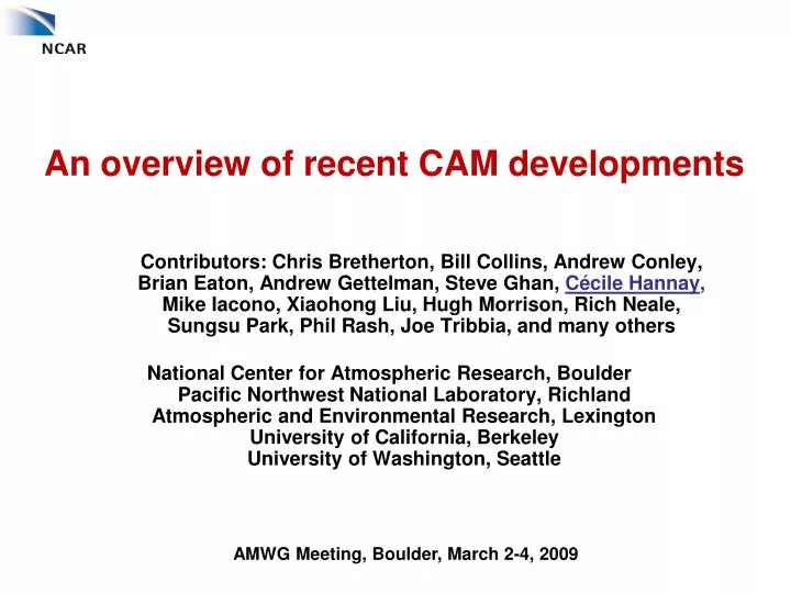 an overview of recent cam developments