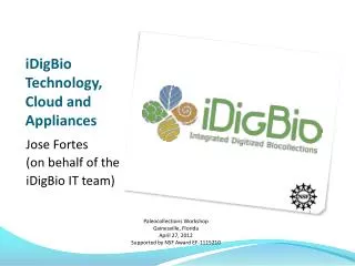 iDigBio Technology, Cloud and Appliances