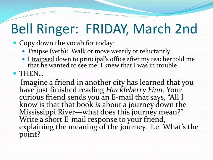 bell ringer friday march 2nd