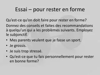 essai pour rester en forme