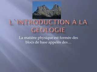 l introduction la g ologie