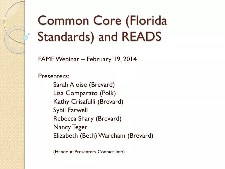 common core florida standards and reads