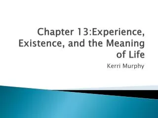 Chapter 13:Experience, Existence, and the Meaning of Life
