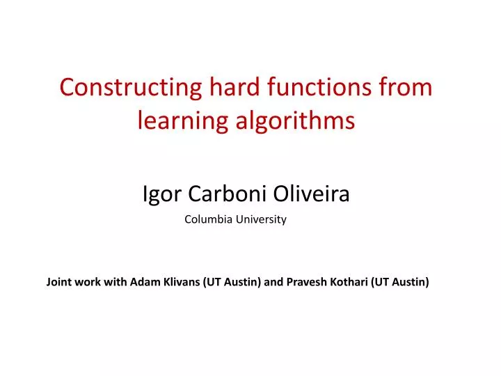 constructing hard functions from learning algorithms