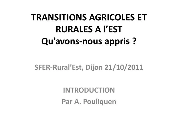 transitions agricoles et rurales a l est qu avons nous appris