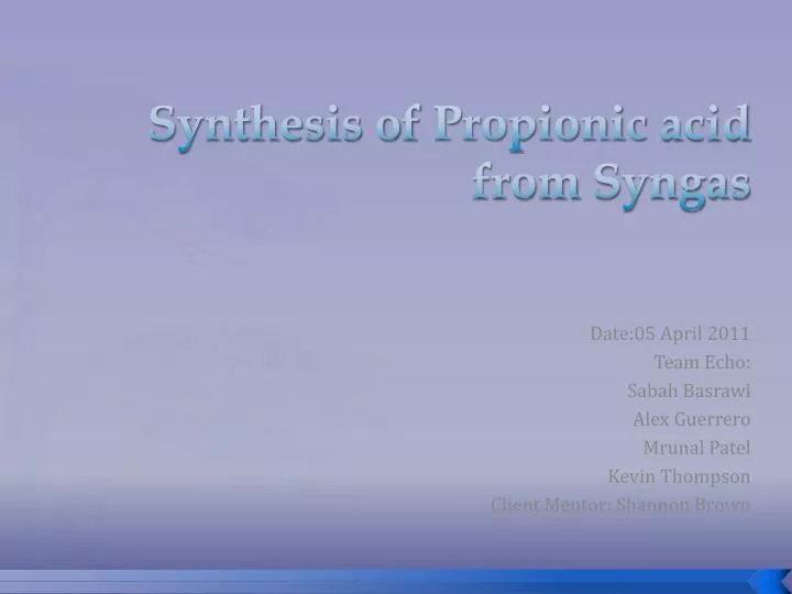 synthesis of propionic acid from syngas