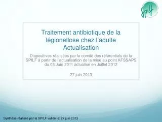 traitement antibiotique de la l gionellose chez l adulte actualisation