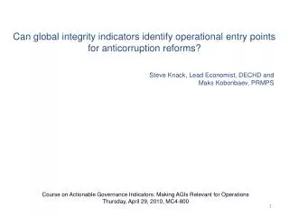 Can global integrity indicators identify operational entry points for anticorruption reforms?